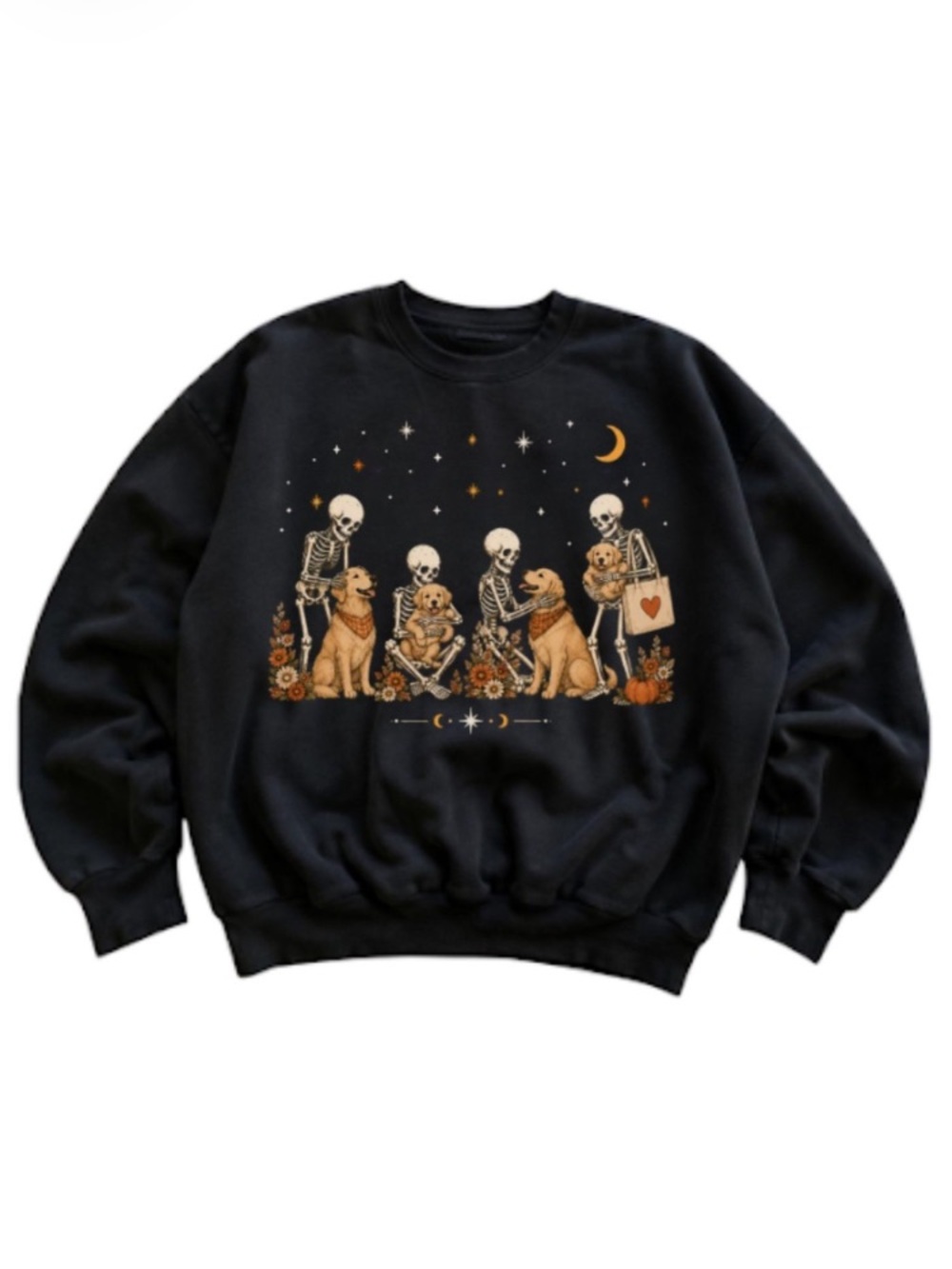 Women’s Black Halloween Skeleton & Dog Graphic Sweatshirt